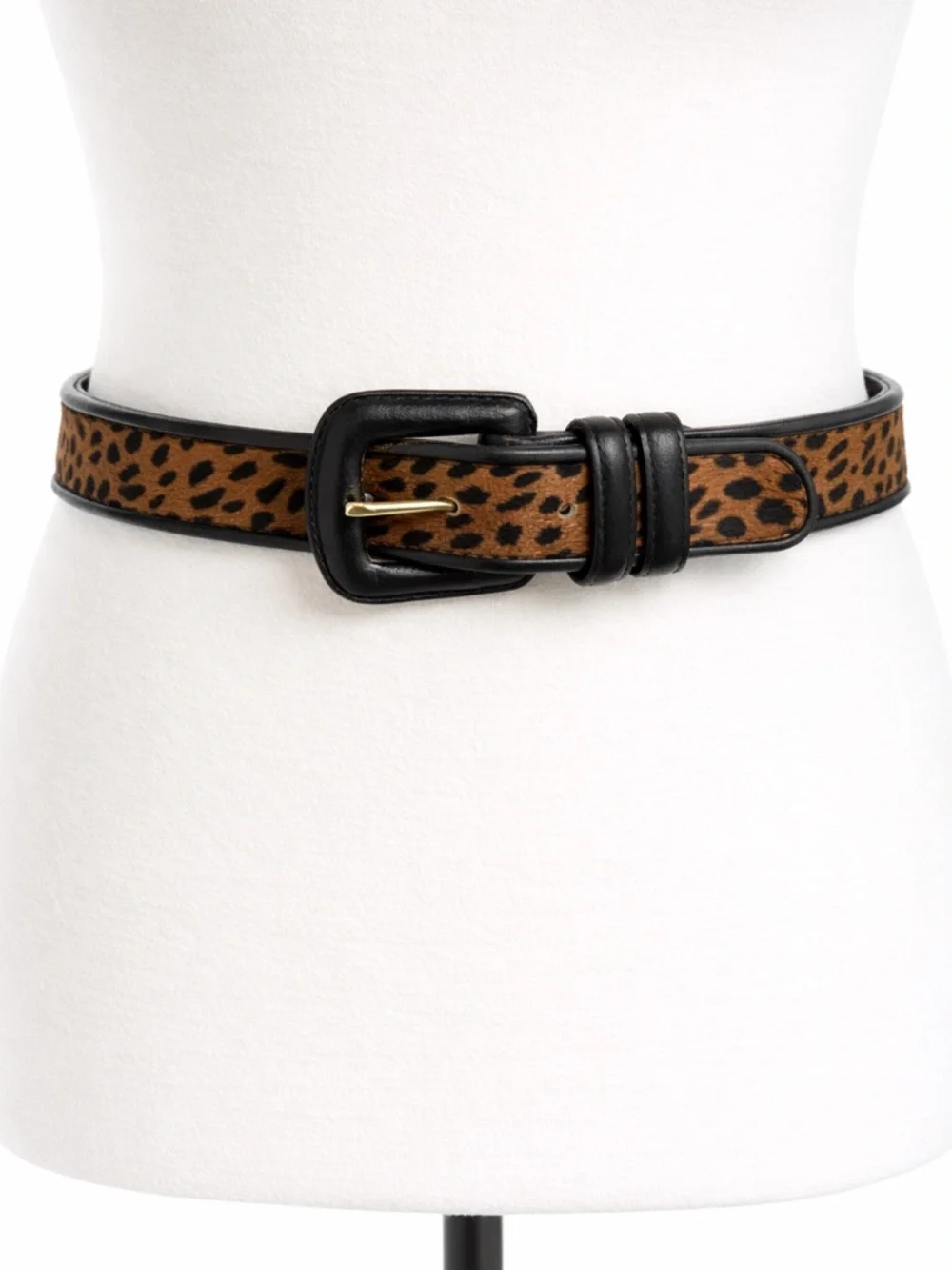 Vintage Genuine Leather Leopard Print Waist Belt Black Trim Size Medium